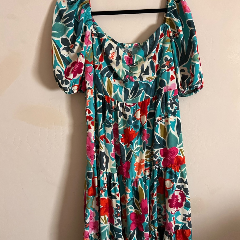 SHEIN Blue and Red Asymmetrical Sundress